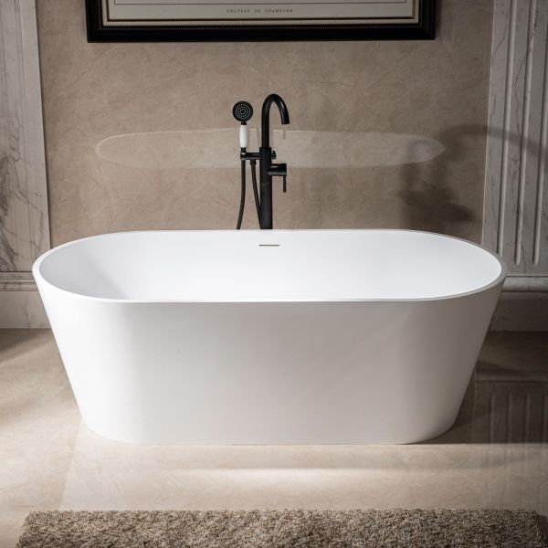 WOODBRIDGE 67 in. x 31.375 in. Luxury Contemporary Solid Surface Freestanding Bathtub in Matte White