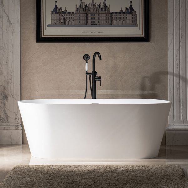  WOODBRIDGE 67 in. x 31.375 in. Luxury Contemporary Solid Surface Freestanding Bathtub in Matte White_641