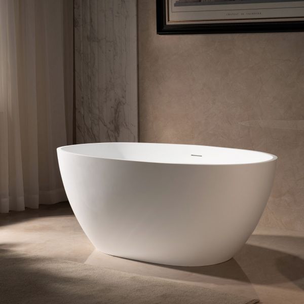  WOODBRIDGE 55 in. x 29.5 in. Luxury Contemporary Solid Surface Freestanding Bathtub in Matte White_624
