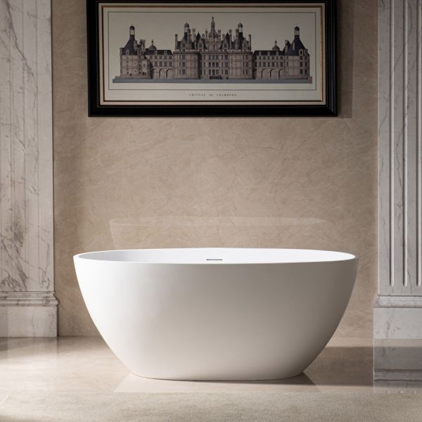  WOODBRIDGE 55 in. x 29.5 in. Luxury Contemporary Solid Surface Freestanding Bathtub in Matte White_623