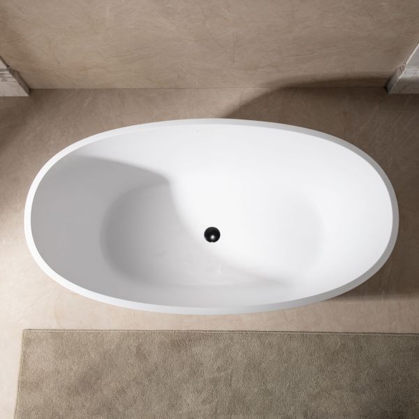  WOODBRIDGE 55 in. x 29.5 in. Luxury Contemporary Solid Surface Freestanding Bathtub in Matte White_626
