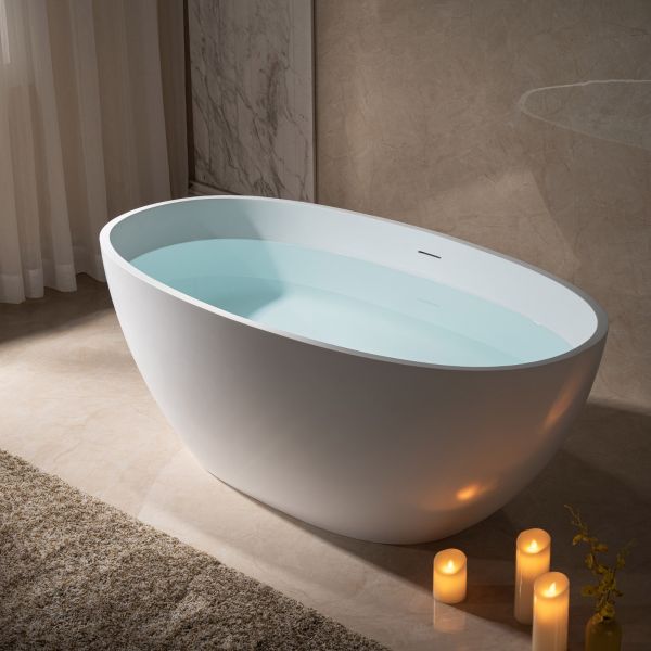  WOODBRIDGE 59 in. x 30.75 in. Luxury Contemporary Solid Surface Freestanding Bathtub in Matte White_618
