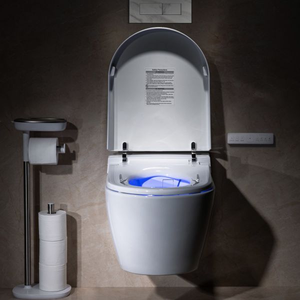  WOODBRIDGE  Intelligent Compact Elongated Dual-flush wall hung toilet with Bidet Wash Function, Heated Seat & Dryer. Matching Concealed Tank system and White Marble Stone Slim Flush Plates Included.LT611 + SWHT611+FP611-WH_552