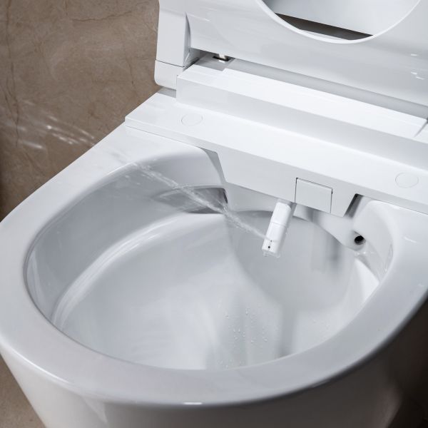  WOODBRIDGE  Intelligent Compact Elongated Dual-flush wall hung toilet with Bidet Wash Function, Heated Seat & Dryer. Matching Concealed Tank system and White Marble Stone Slim Flush Plates Included.LT611 + SWHT611+FP611-WH_556