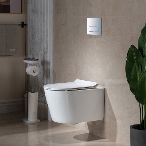 ᐅ【WOODBRIDGE Wall Hung 1.60 GPF/0.8 GPF Dual Flush Elongated Toilet with In- Wall Tank and Carrier System. F0130 + WHTA001-WOODBRIDGE】