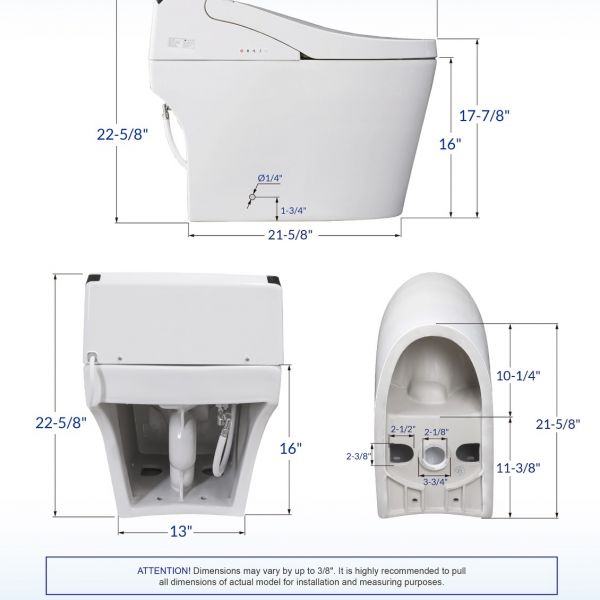 WOODBRIDGE B-0960S 1.28 GPF Single Flush Toilet with Intelligent Smart Bidet Seat and Wireless Remote Control, ADA Height, Auto Flush, Auto Open and Auto Close