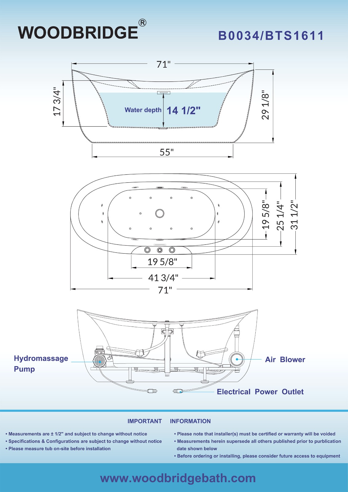 ᐅ【WOODBRIDGE 71" Whirlpool Water Jetted And Air Bubble Freestanding ...