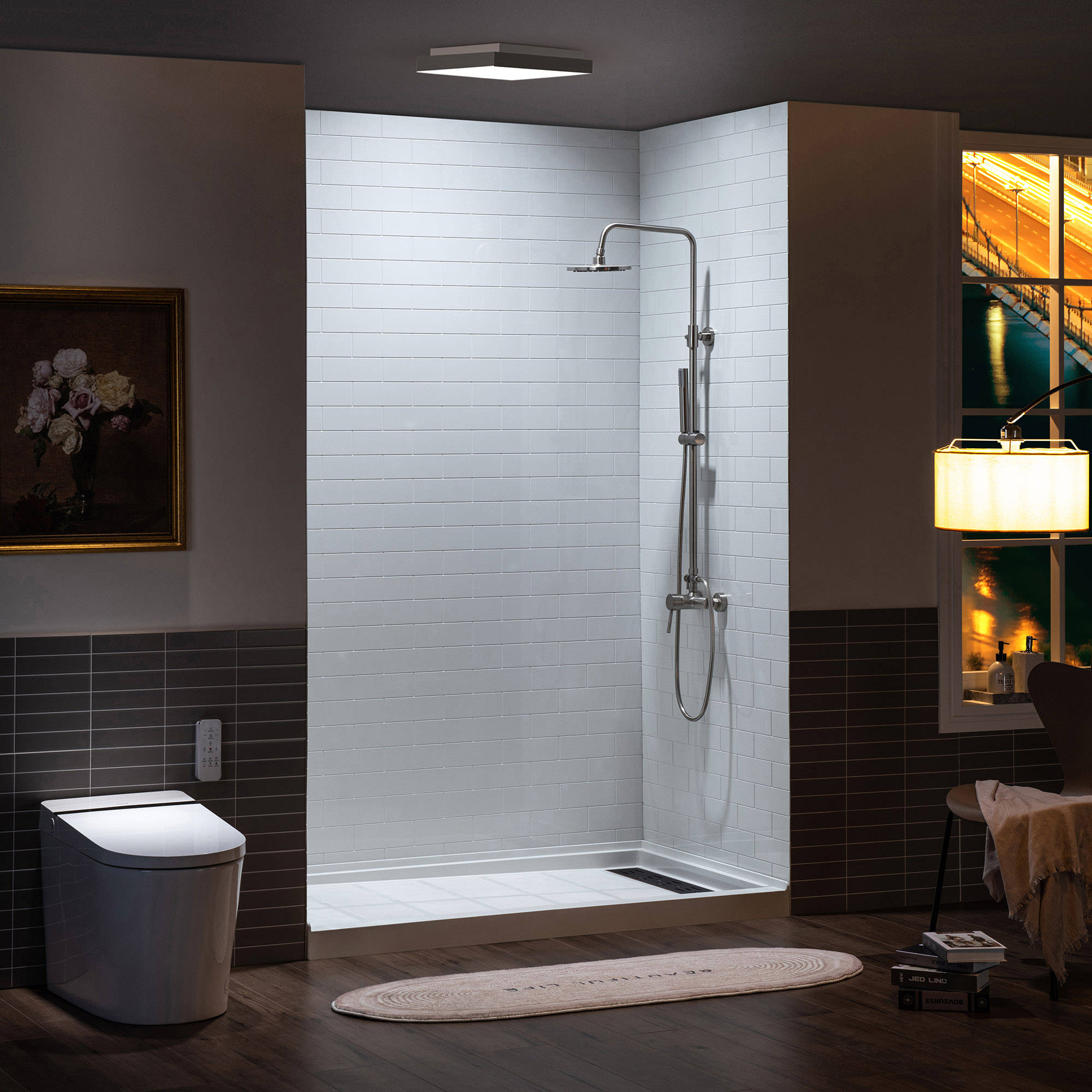 ᐅ【WOODBRIDGE Solid Surface 3Panel Shower Wall Kit, 32in L x 60in W x