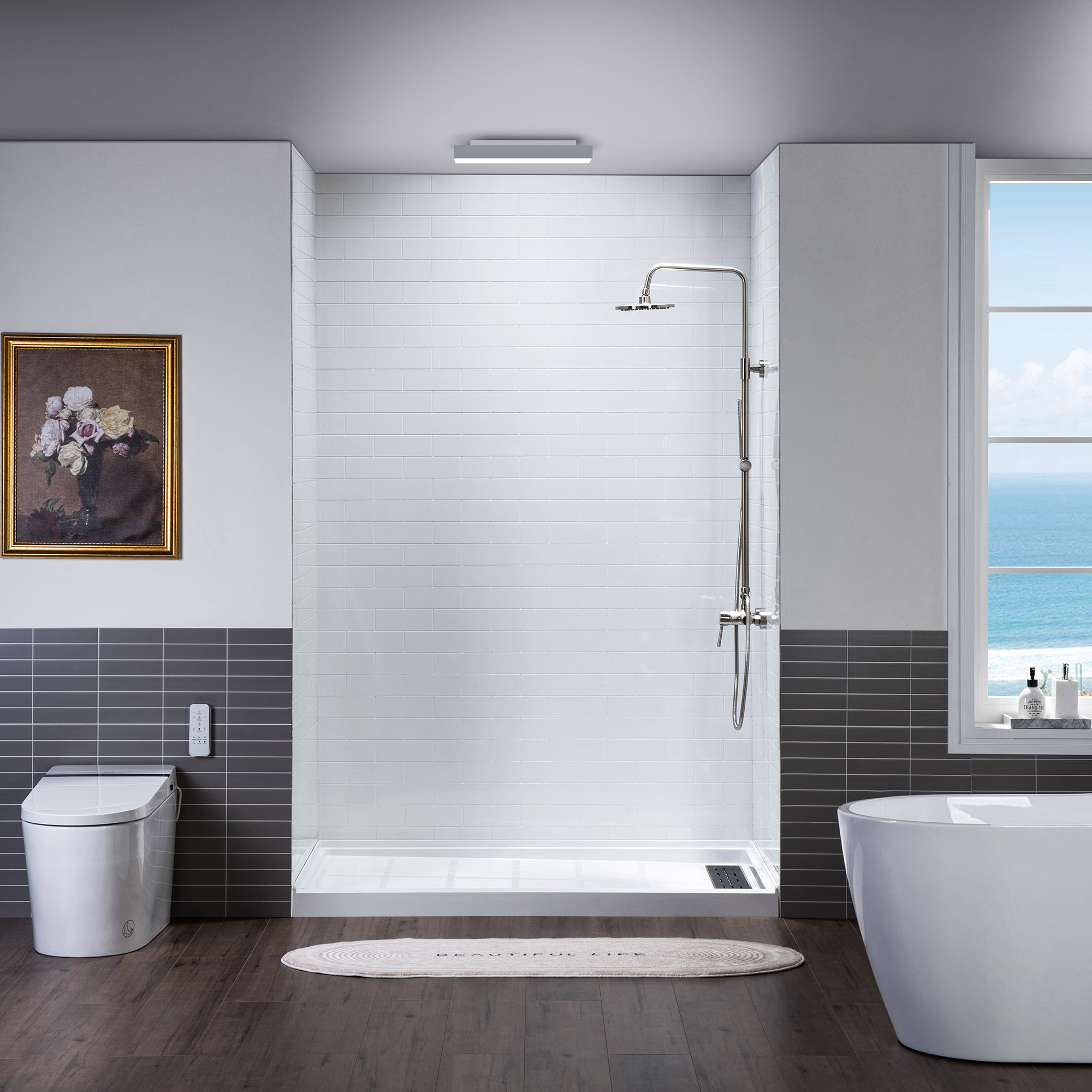 ᐅ【WOODBRIDGE Solid Surface 3-Panel Shower Wall Kit, 36-in L x 60-in W x ...