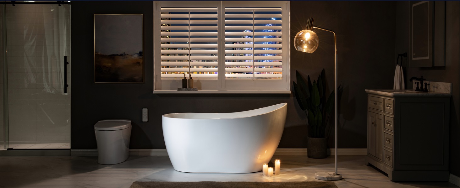 ᐅ【WOODBRIDGE 54" Acrylic Freestanding Bathtub Contemporary Soaking Tub ...