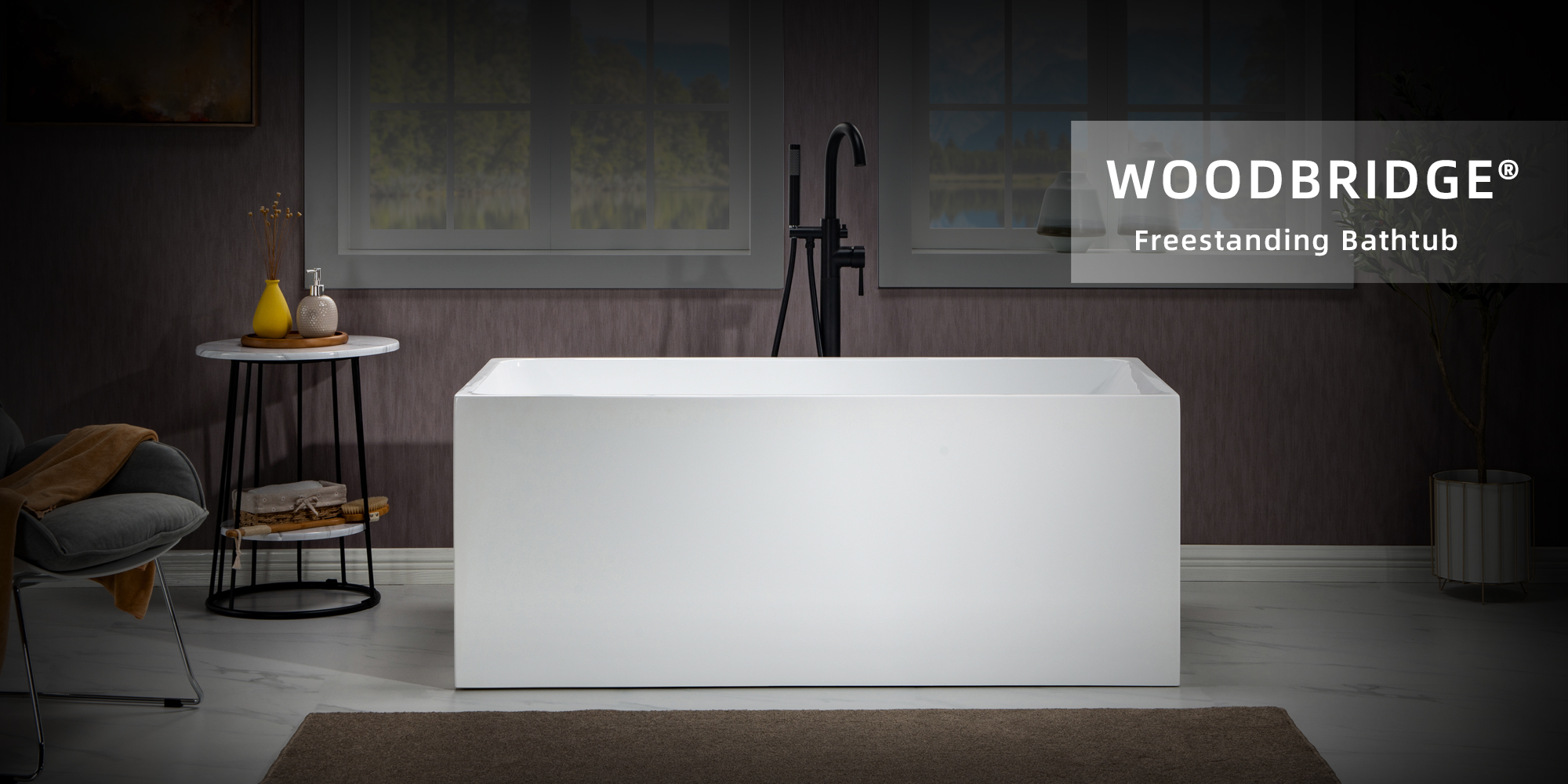 ᐅ【WOODBRIDGE 59 Acrylic Freestanding Bathtub Contemporary Soaking Tub with  Brushed Nickel Overflow and Drain,White Tub,B0014-B/N-Drain&O-WOODBRIDGE】