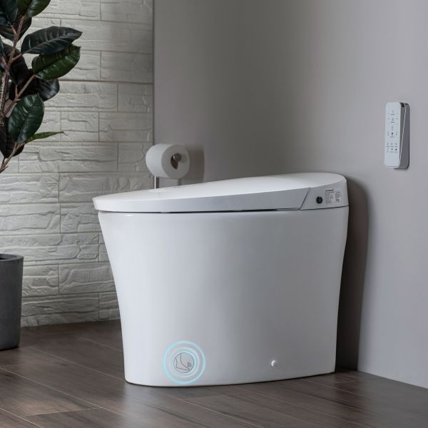  WOODBRIDGE B0970S Smart Bidet Tankless Toilet Elongated One Piece ADA Height, Auto Flush, Foot Sensor Operation, Heated Seat with Integrated Multi Function Remote Control in White_12163