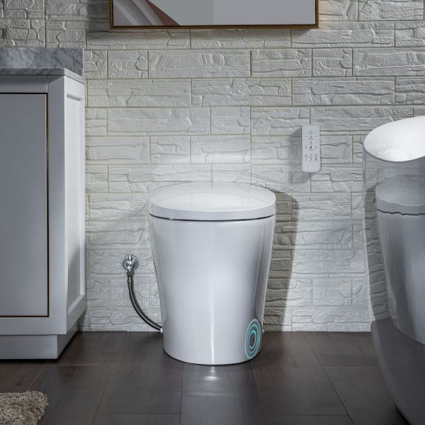  WOODBRIDGE B0970S Smart Bidet Tankless Toilet Elongated One Piece ADA Height, Auto Flush, Foot Sensor Operation, Heated Seat with Integrated Multi Function Remote Control in White_12164