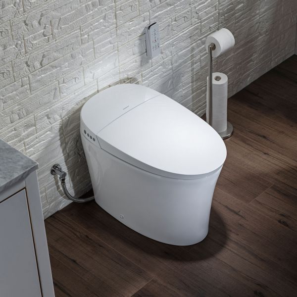  WOODBRIDGE B0970S Smart Bidet Tankless Toilet Elongated One Piece ADA Height, Auto Flush, Foot Sensor Operation, Heated Seat with Integrated Multi Function Remote Control in White_12174