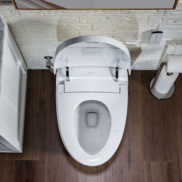  WOODBRIDGE B0970S Smart Bidet Tankless Toilet Elongated One Piece ADA Height, Auto Flush, Foot Sensor Operation, Heated Seat with Integrated Multi Function Remote Control in White_12177