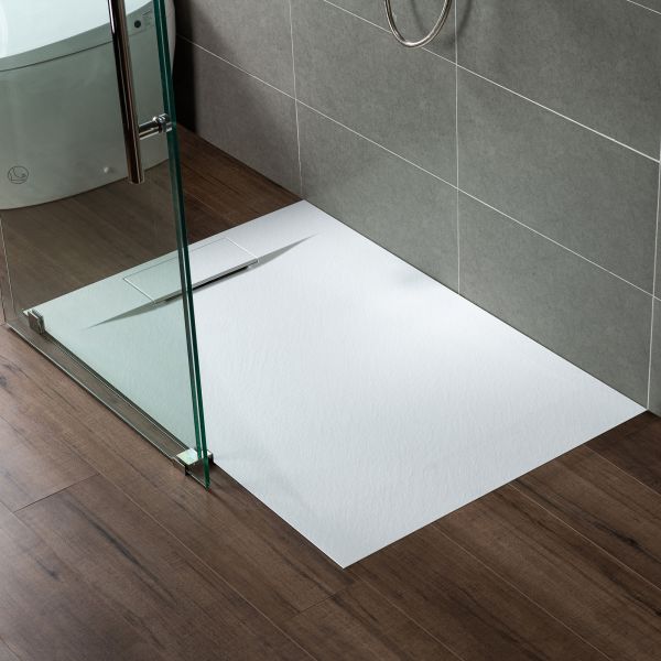  WOODBRIDGE 60-in L x 36-in W Zero Threshold End Drain Shower Base with Reversable Drain Placement, Matching Decorative Drain Plate and Tile Flange, Wheel Chair Access, Low Profile, White_12433