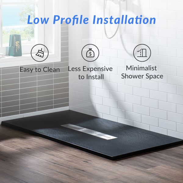 ᐅ【WOODBRIDGE 60-in L x 32-in W Zero Threshold End Drain Shower Base with  Reversable Drain Placement, Matching Decorative Drain Plate and Tile  Flange, Wheel Chair Access, Low Profile, White-WOODBRIDGE】