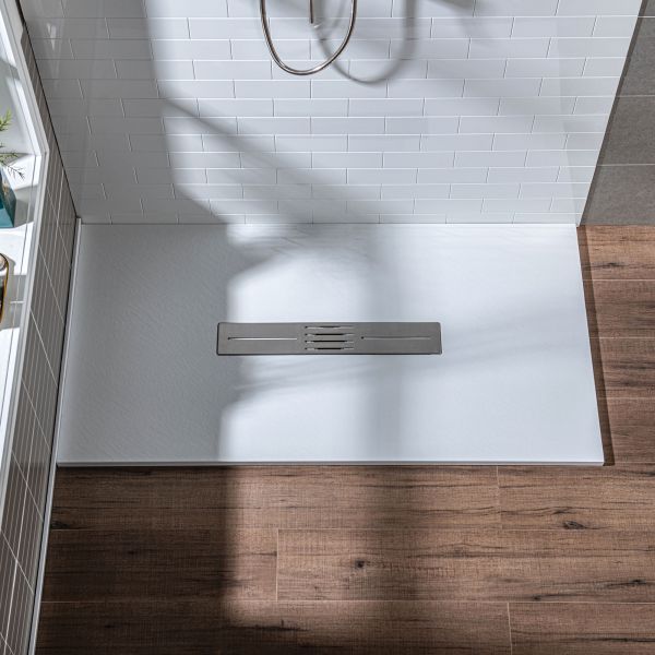  WOODBRIDGE 60-in L x 36-in W Zero Threshold End Drain Shower Base with Center Drain Placement, Matching Decorative Drain Plate and Tile Flange, Wheel Chair Access, Low Profile, White_12559