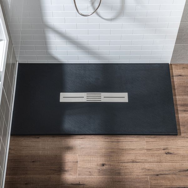 ᐅ【WOODBRIDGE 60-in L x 36-in W Zero Threshold End Drain Shower Base with  Center Drain Placement, Matching Decorative Drain Plate and Tile Flange,  Wheel Chair Access, Low Profile, Black-WOODBRIDGE】