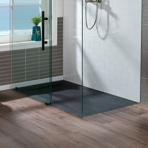 WOODBRIDGE 60-in L x 36-in W Zero Threshold End Drain Shower Base with Reversable Drain Placement, Matching Decorative Drain Plate and Tile Flange, Wheel Chair Access, Low Profile, Black