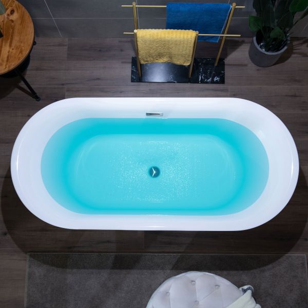 ᐅ【WOODBRIDGE 67 Contemporary Freestanding Acrylic Air Bubble Soaking  Bathtub with Matte Black and Drain B0101-MB-WOODBRIDGE】