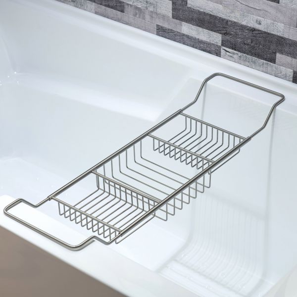  WOODBRIDGE Stainless Steel Extendable Bathtub Caddy Tray in Brushed Nickel Finish with Removable Wine Holder, Book and Phone Rack, Bathcad-BN_14308