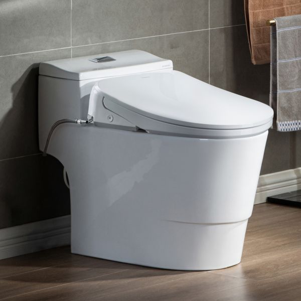 ᐅ【WOODBRIDGE Moder Design, Elongated One piece Toilet Dual flush 1.0/1.6  GPF,with Soft Closing Seat, white, T-0032-WOODBRIDGE】