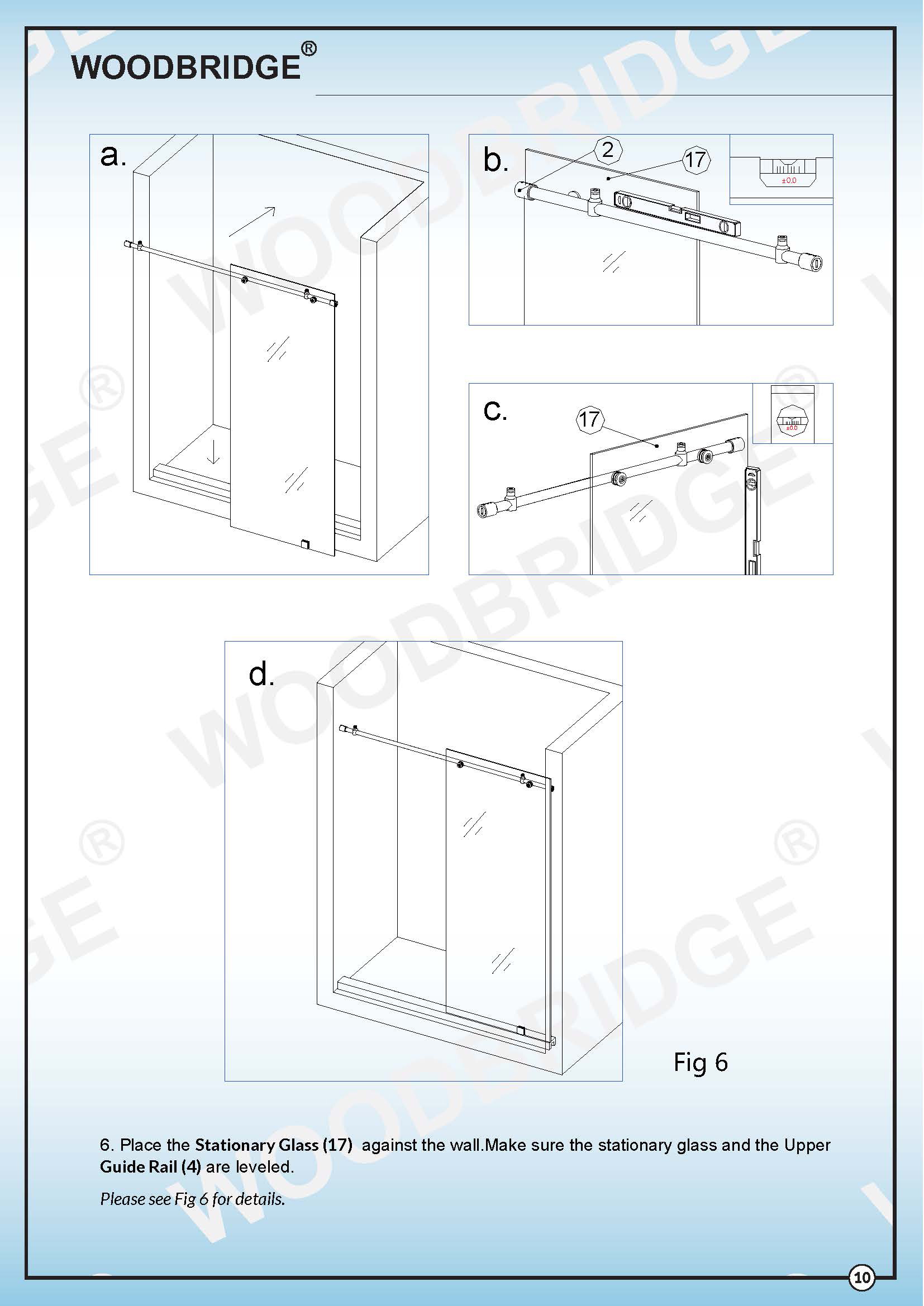 WoodBridge Frameless Sliding Shower Door, 56" 60" Width, 76" Height