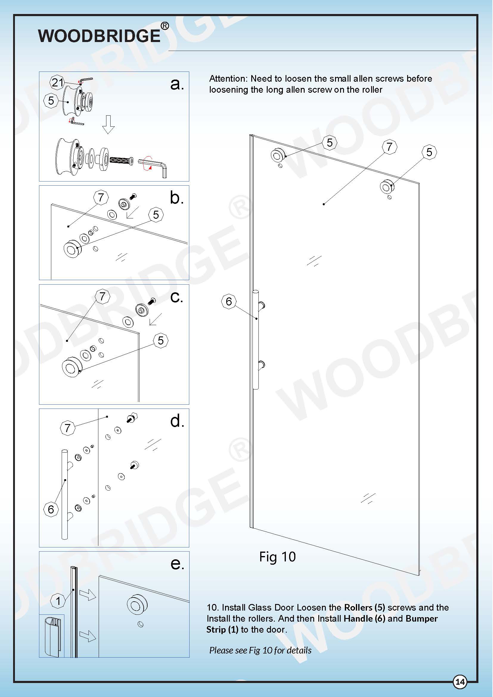 WoodBridge Frameless Sliding Shower Door, 56" 60" Width, 76" Height